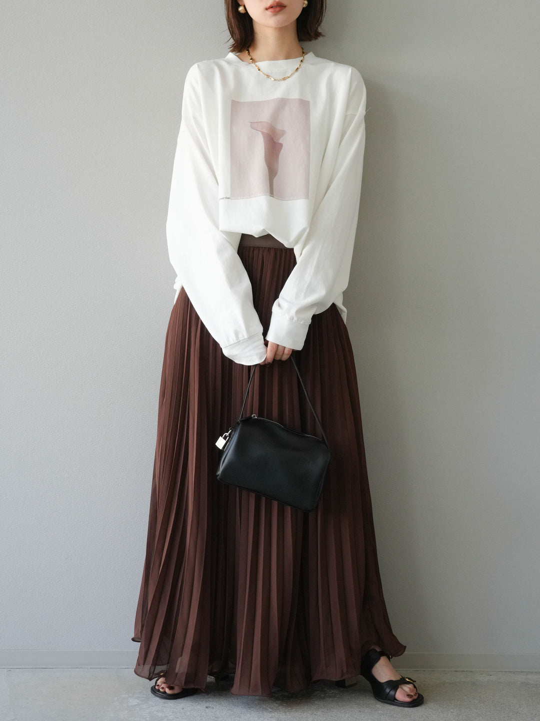[予約]シフォンプリーツパイピングスカート/ブラウン