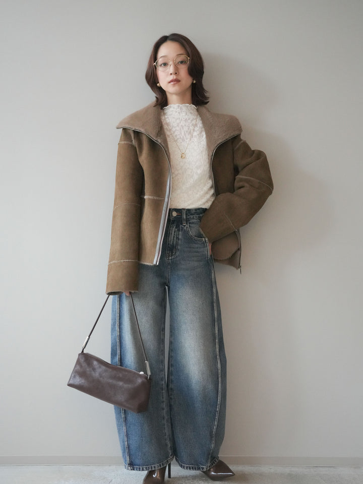 [予約]サイド切替カーブデニムパンツ/blue