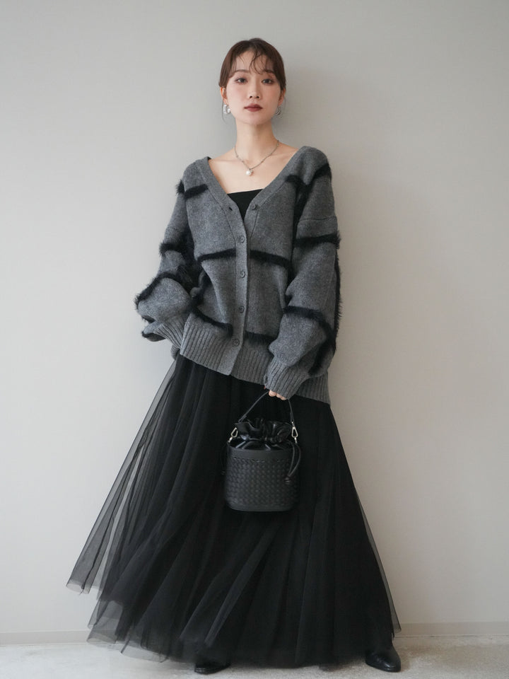 [予約]ミックスシャギーチェックカーディガン/charcoal