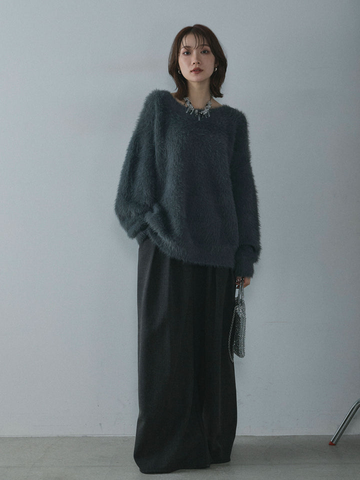 [予約]ショルダースリットシャギーニットプルオーバー/charcoal