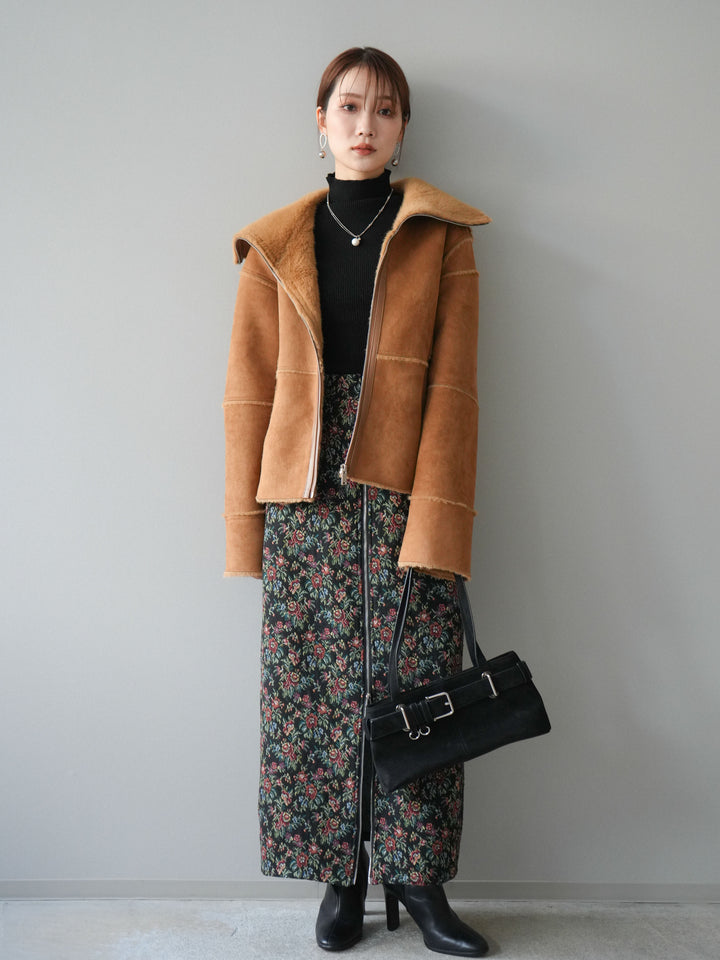 [予約]スタンドカラームートンZIPジャケット/camel