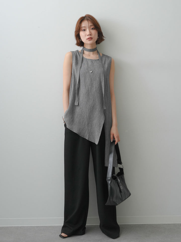 [予約]タイ付アシメヘムノースリトップス/gray