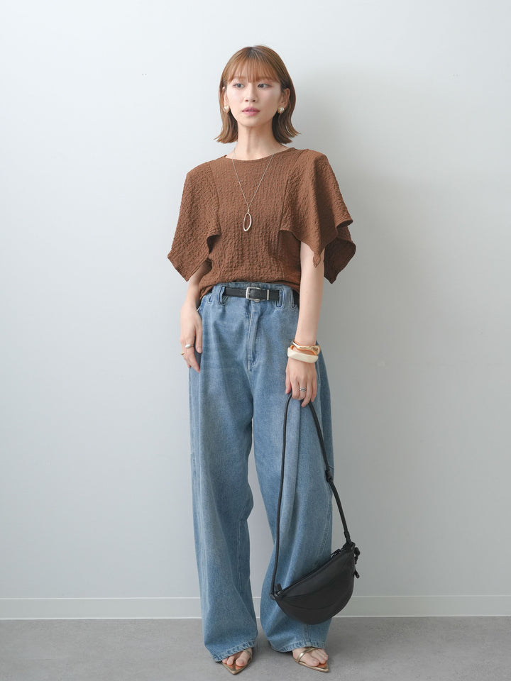 [予約]フクレジャガードケープスリーブトップス/brown