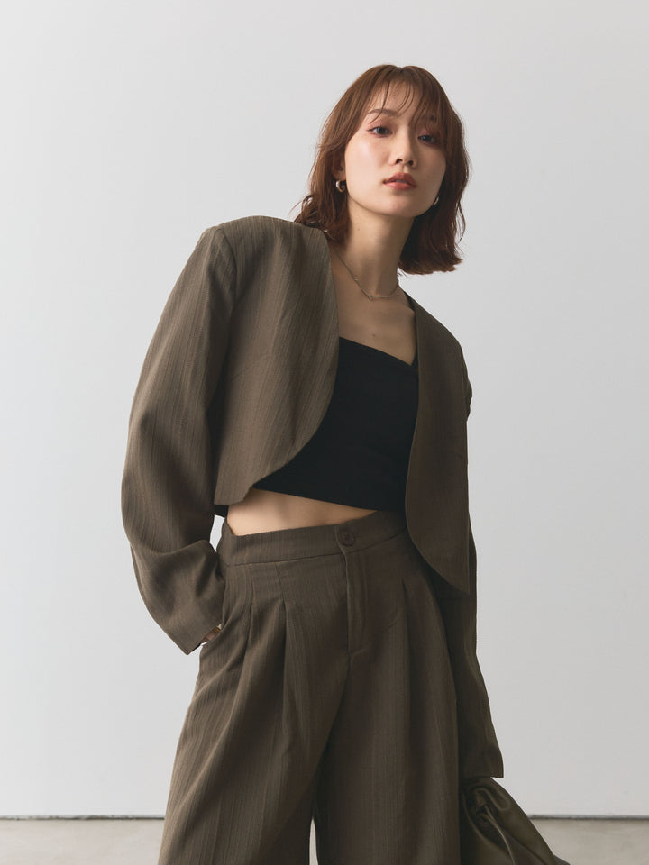 【Allure】[SET]ヘリンボーンショートジャケット＆ワイドパンツSET UP+ヘリンボーンショートジャケット＆ワイドパンツSET UP(2set)