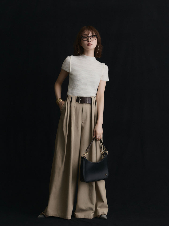 【Allure】[SET]デザインリブハーフニットトップス+デザインリブハーフニットトップス(2set)