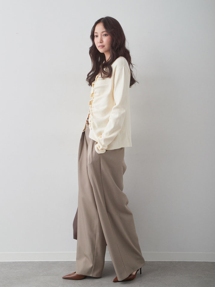 [SET]フロントギャザーカーディガン+ツイルタックワイドパンツ(2set)