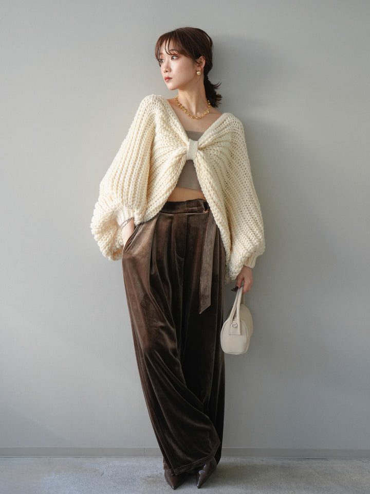 [SET]ローゲージ畦編みドルマンニットボレロ+選べるアクセセット(2set)