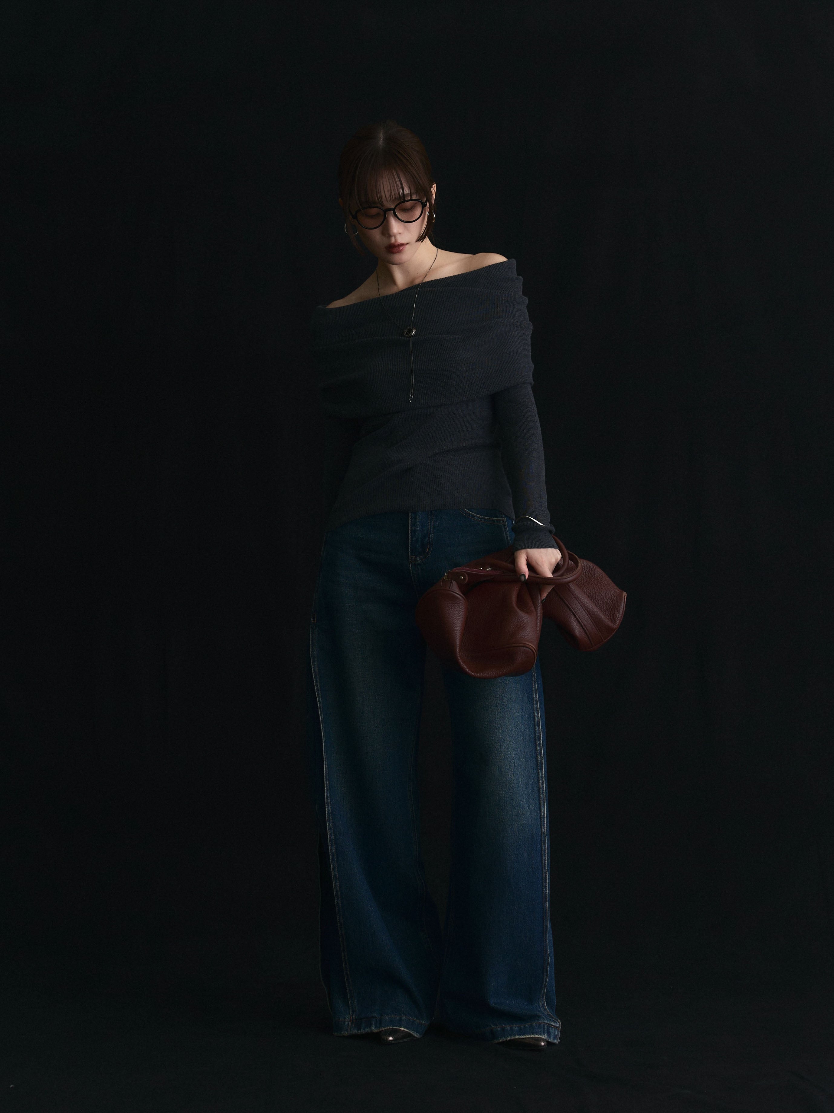 【セット】デニムスカート&ニットトップス Allure】[SET]オフショルニットトップス+サイドタック