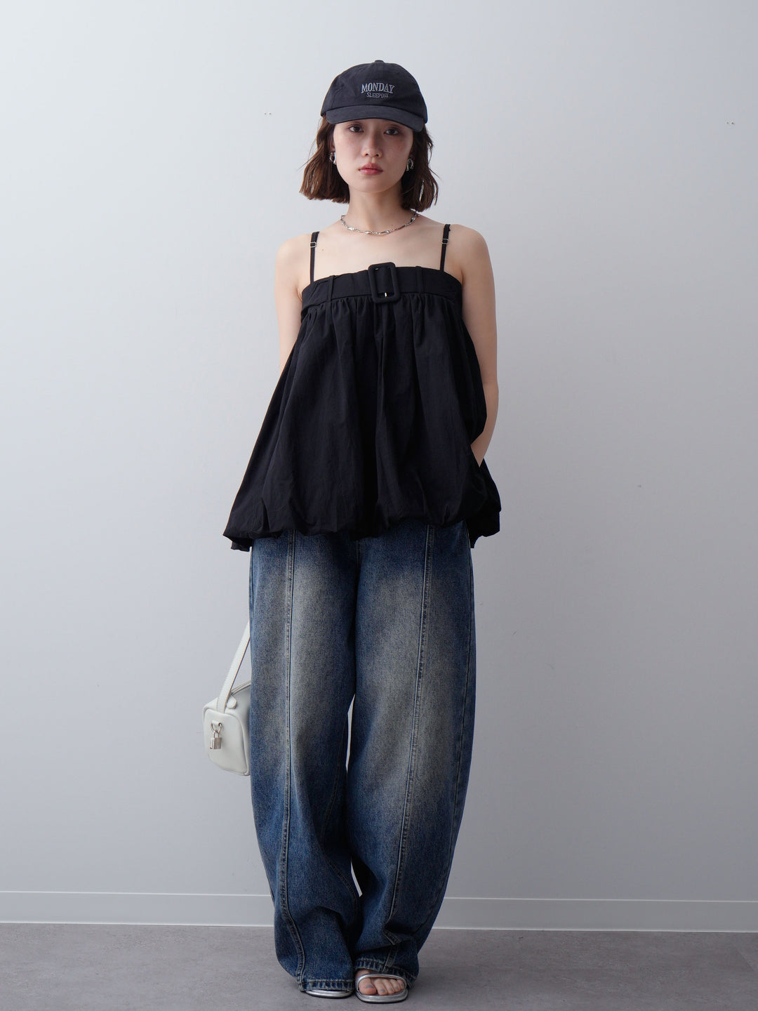 [予約]バックル付バルーンキャミトップス/black