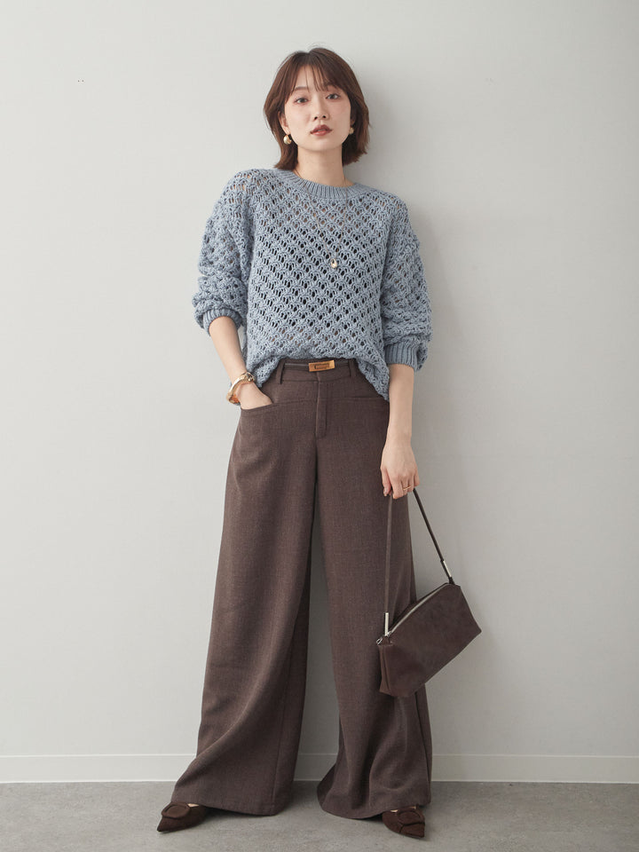 [SET]透かし編みニットプルオーバー+選べるアクセセット(2set)