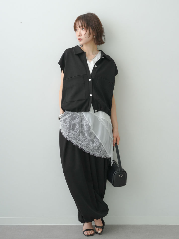 [予約]ヘムアシメレースドッキングノースリトップス/white