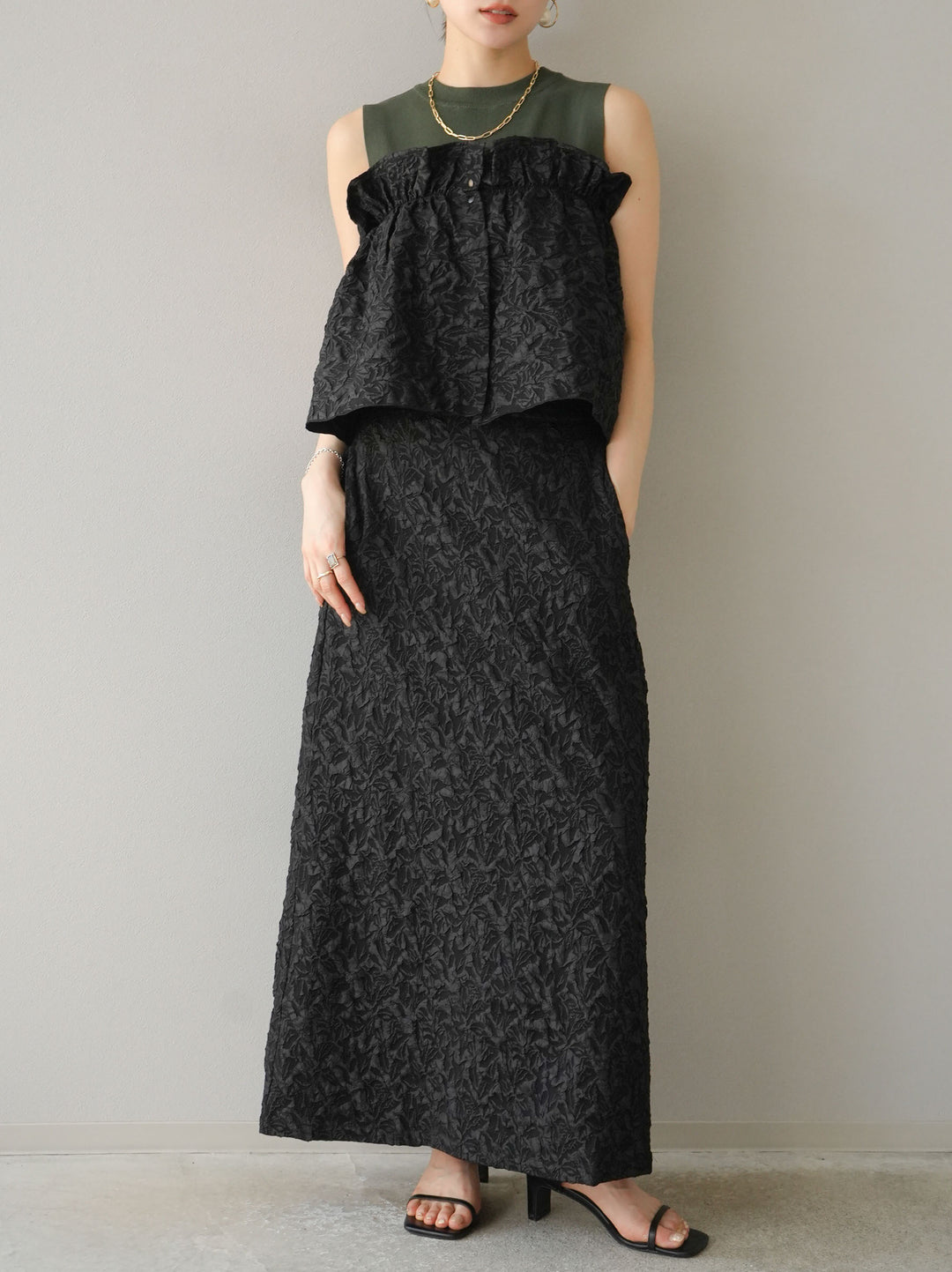 [予約]膨れジャガードマルチWAYスカート/ブラック