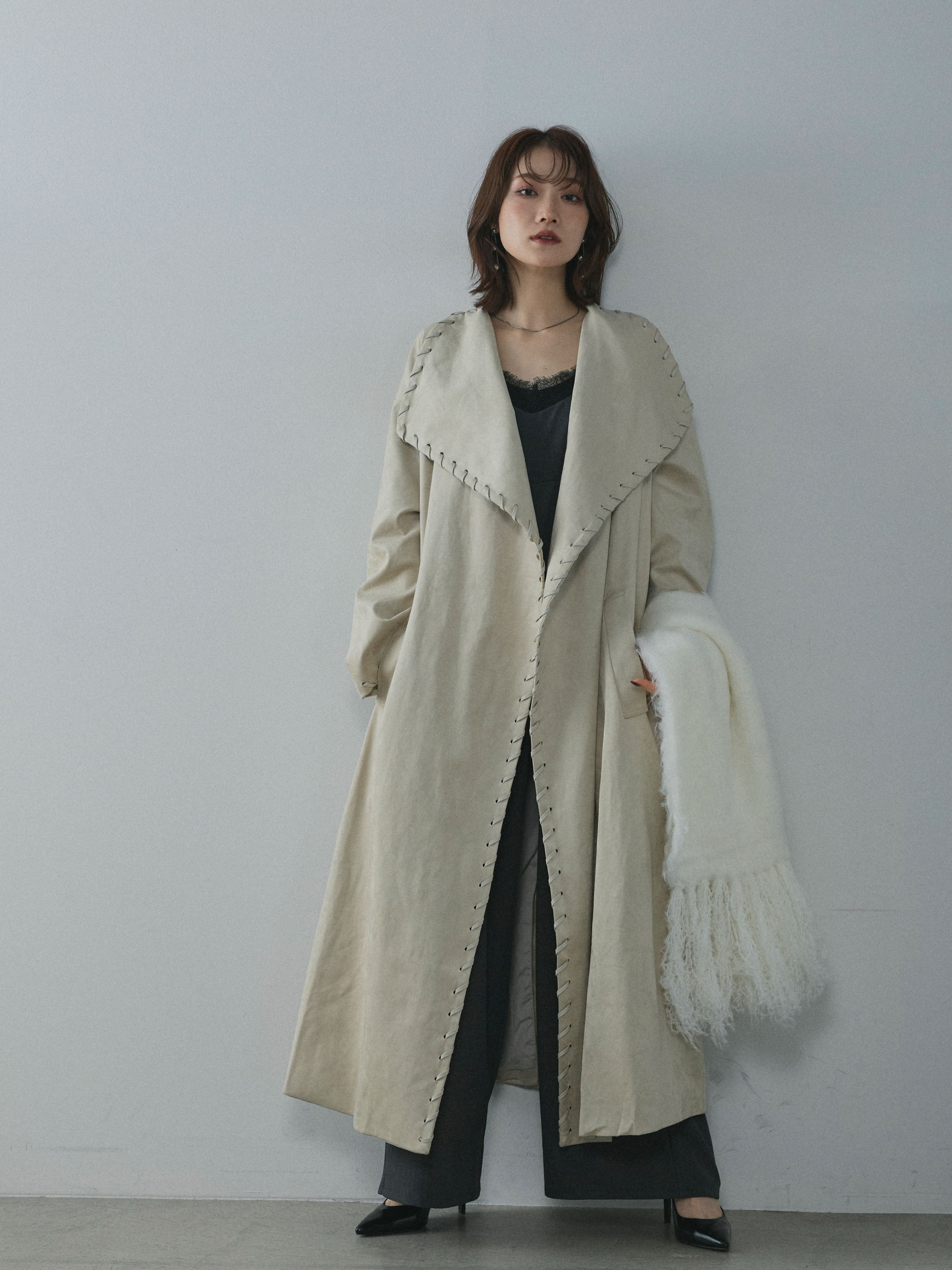 Allure】[SET]スウェードハンドステッチロングコート+スウェードハンド