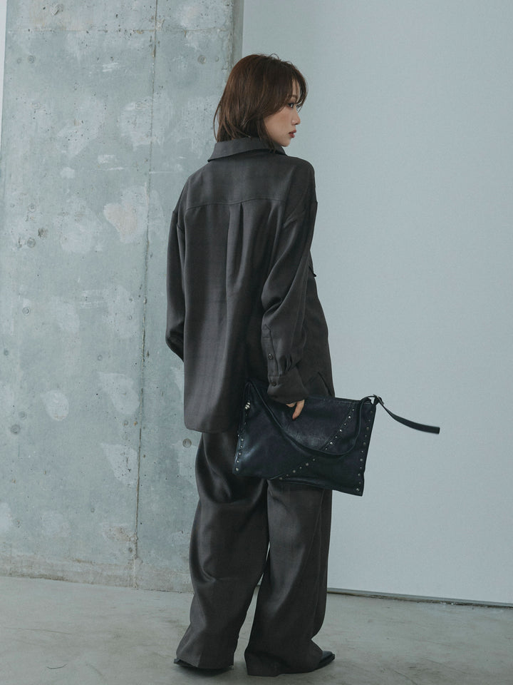 【Allure】[SET]杢チェックZIPシャツジャケット+杢チェックタックパンツ(2set)