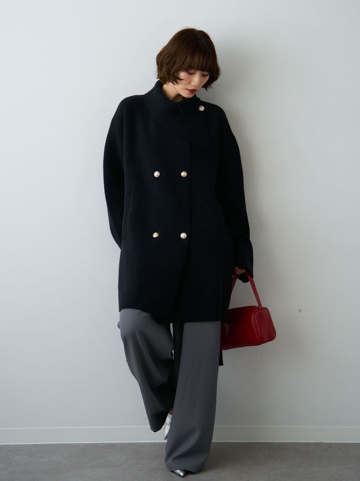 [予約]ゴールドボタンミディアムニットコート/black