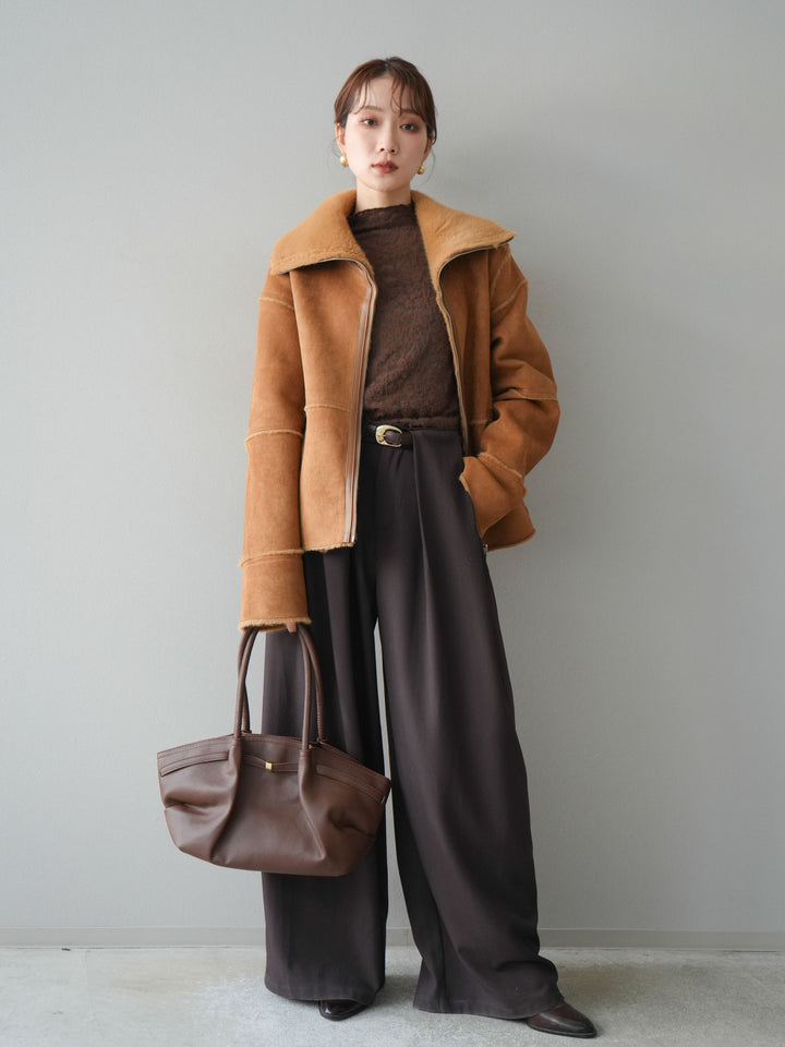 [予約]スタンドカラームートンZIPジャケット/camel