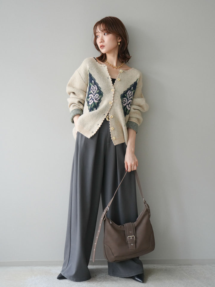 [予約]アンティークフラワージャガードニットカーディガン/ivory