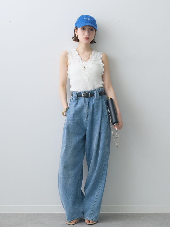 [SET]カーブデザインリブニットタンクトップ+選べるアクセセット(2set)