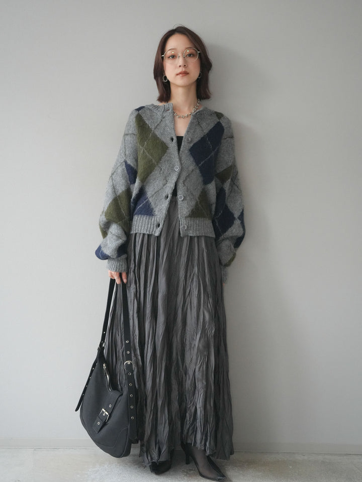 [予約]モヘアタッチアーガイルニットカーディガン/ gray