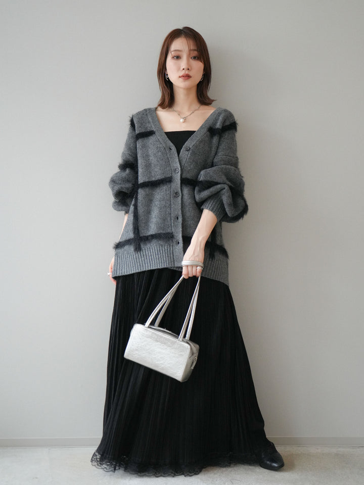 [予約]ミックスシャギーチェックカーディガン/charcoal