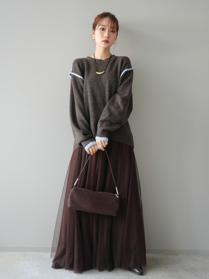 [予約]バイカラーパイピングニットプルオーバー/brown