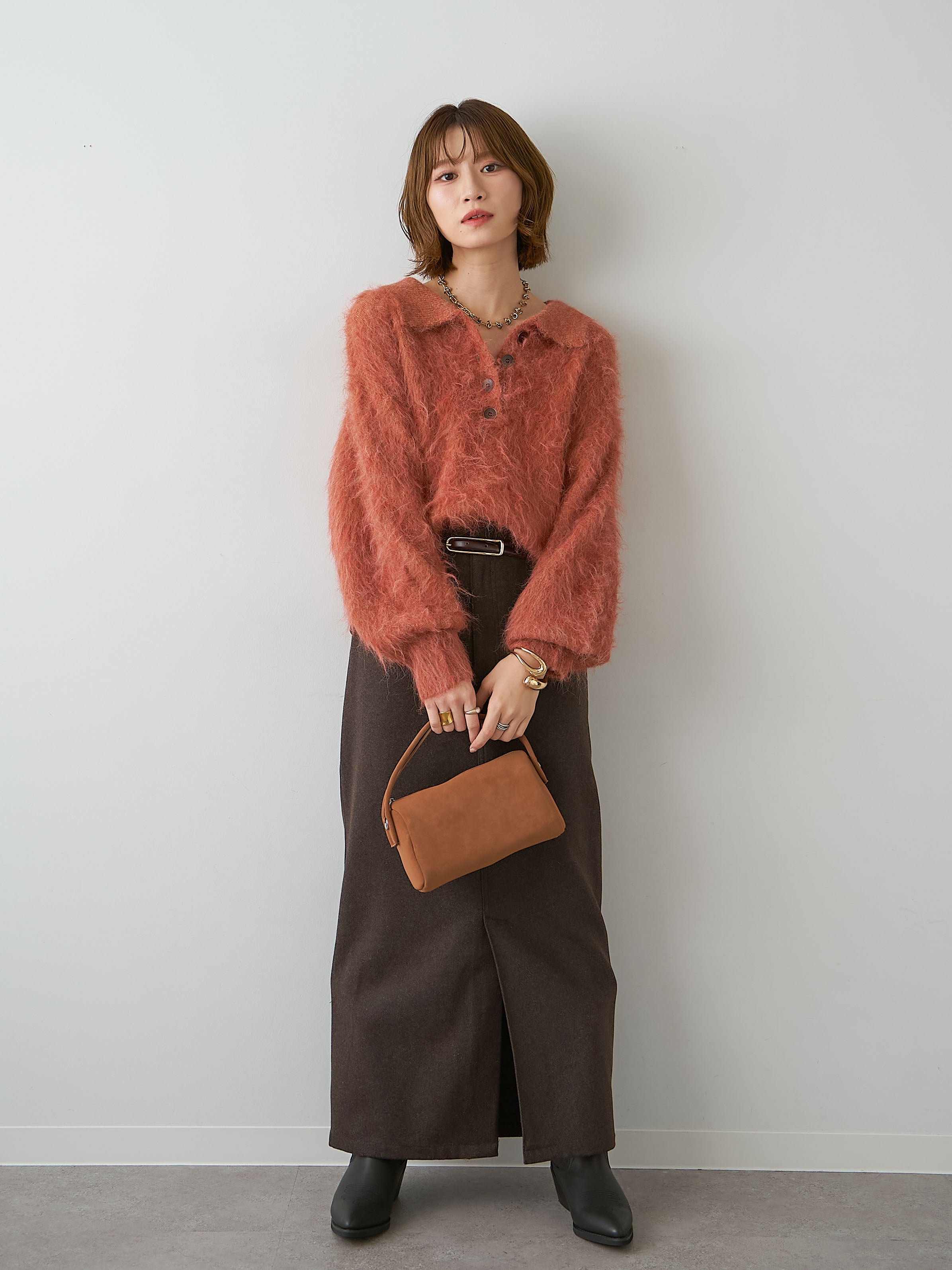 SET]ヘンリーシャギーニットトップス+ヘンリーシャギーニットトップス
