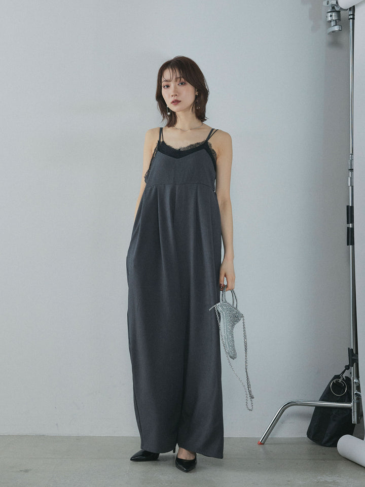 [予約]レースキャミオールインワン/charcoal