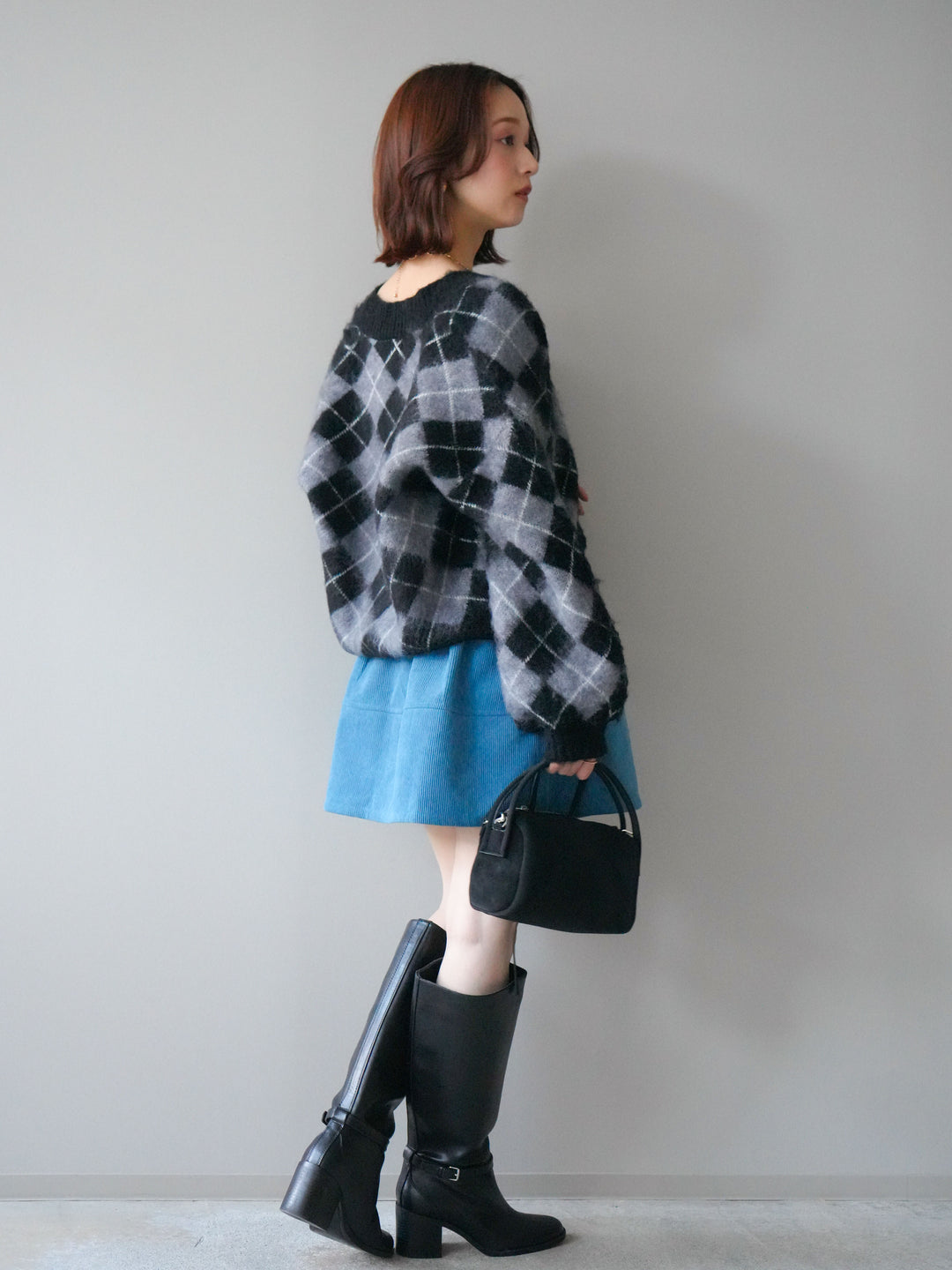 [予約]ベルト付インパンコーデュロイタックフレアスカート/blue