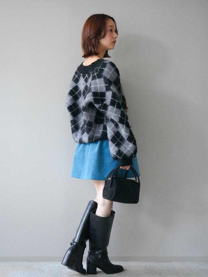 [予約]ベルト付インパンコーデュロイタックフレアスカート/blue