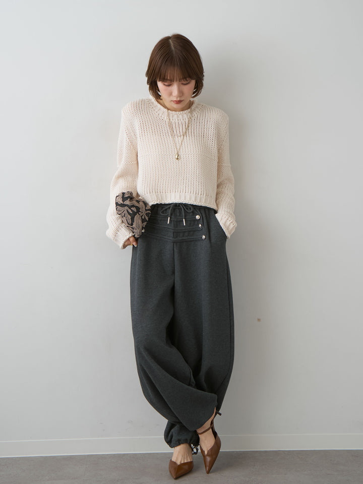 [SET]シームデザインクロップニットトップス+シームデザインクロップニットトップス(2set)