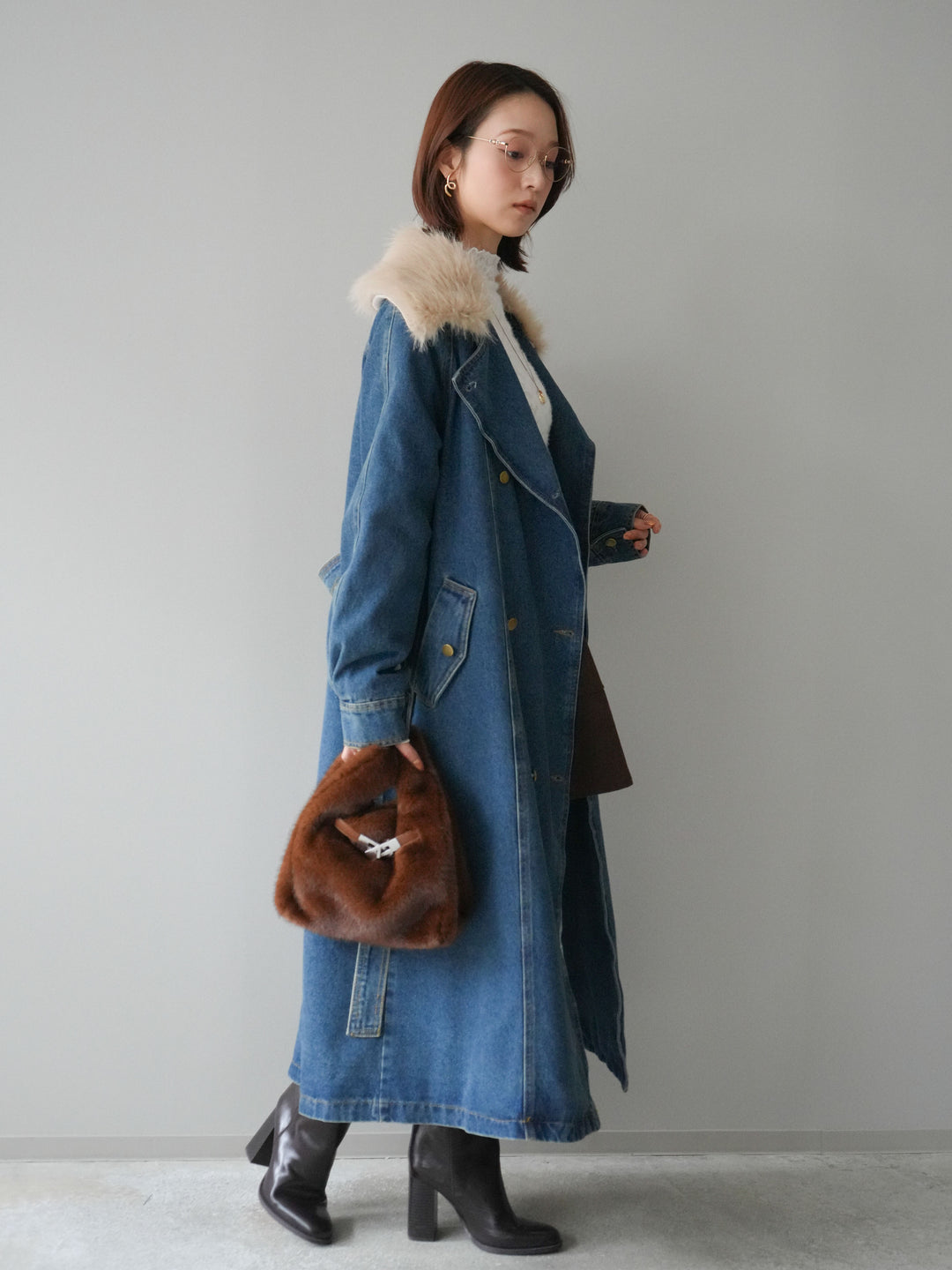 [予約]ベルト付インパンコーデュロイタックフレアスカート/brown