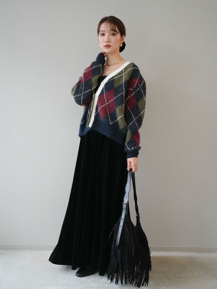 [予約]ベロアフレアスカート/black