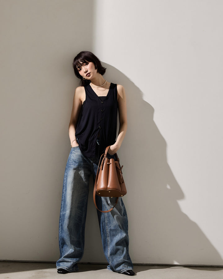 [予約]Vネックカットベスト/navy
