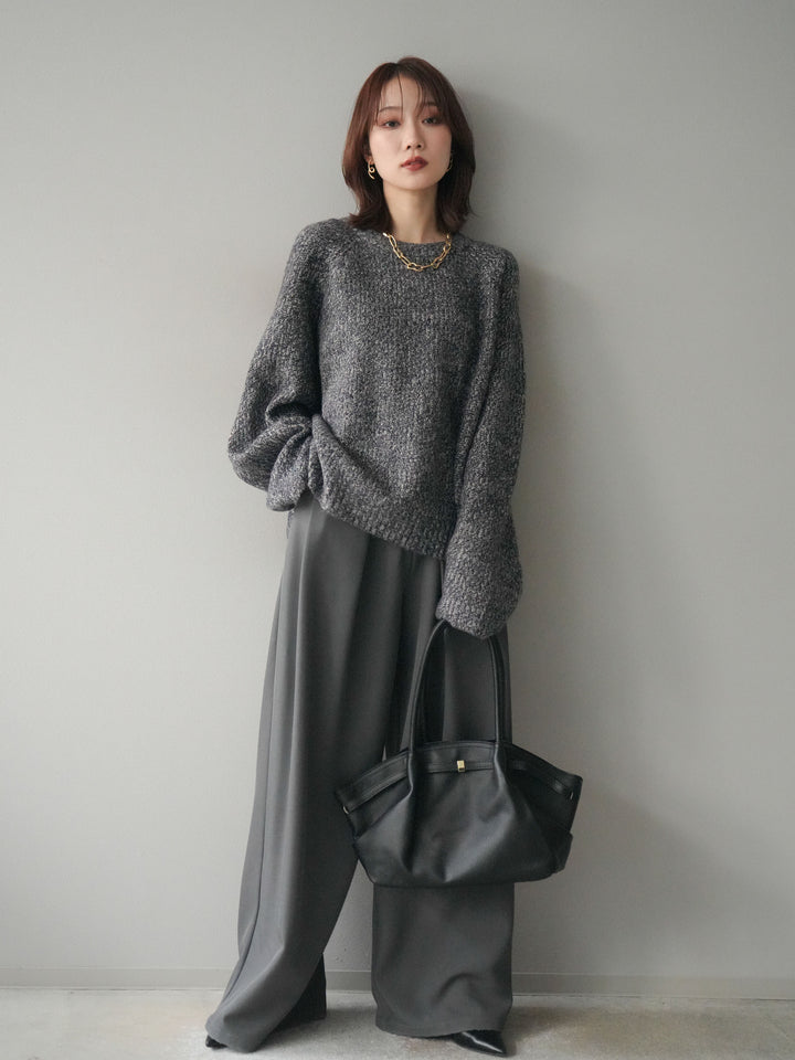 [予約]クルーネック畦編みミックスニット/navy