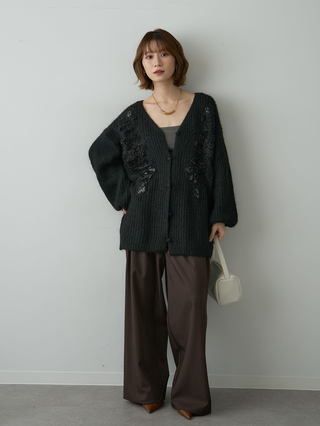 [SET]フローラルビーズニットロングカーディガン+フローラルビーズニットロングカーディガン(2set)