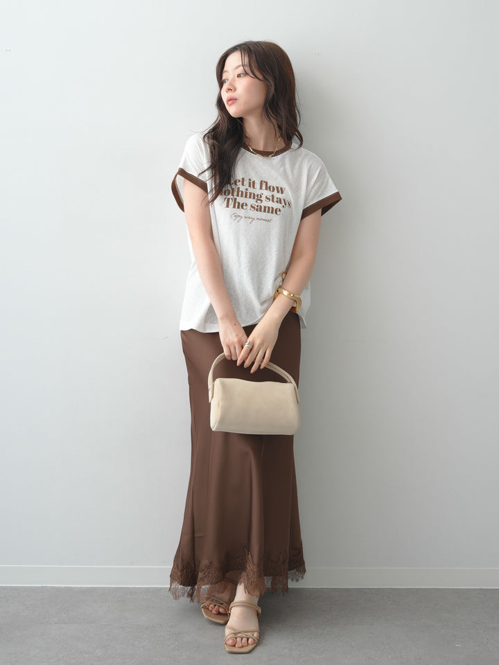 [SET]シアースラブバイカラーフレンチTEE+レースヘムサテンIラインスカート(2set)