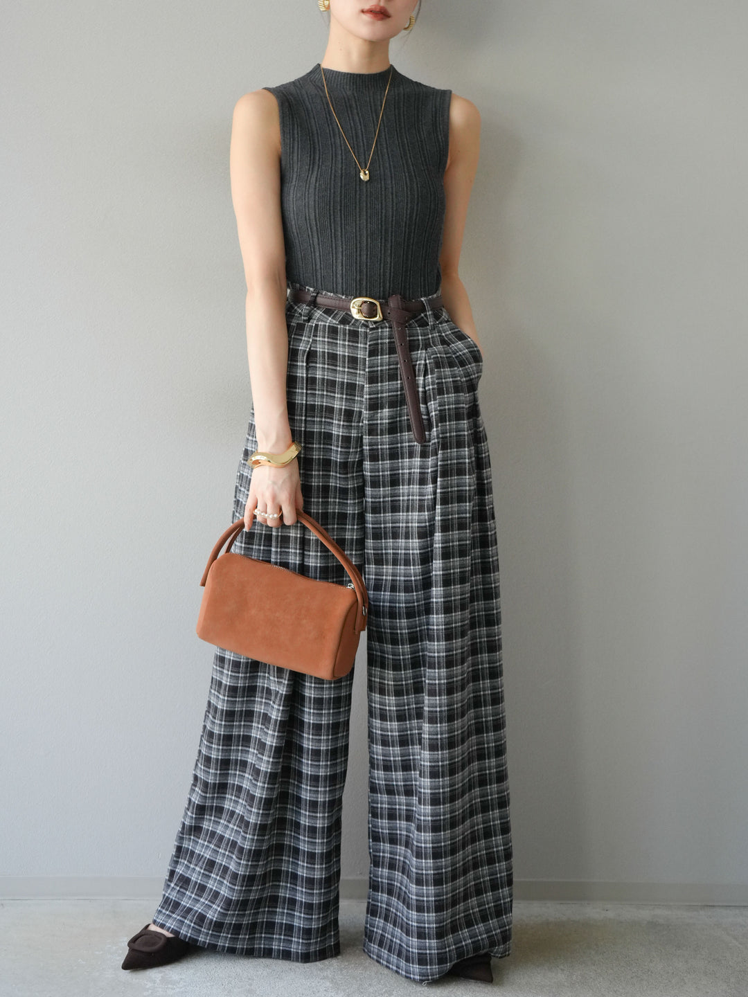 [予約]スリーブレスランダムリブニットトップス/グレー