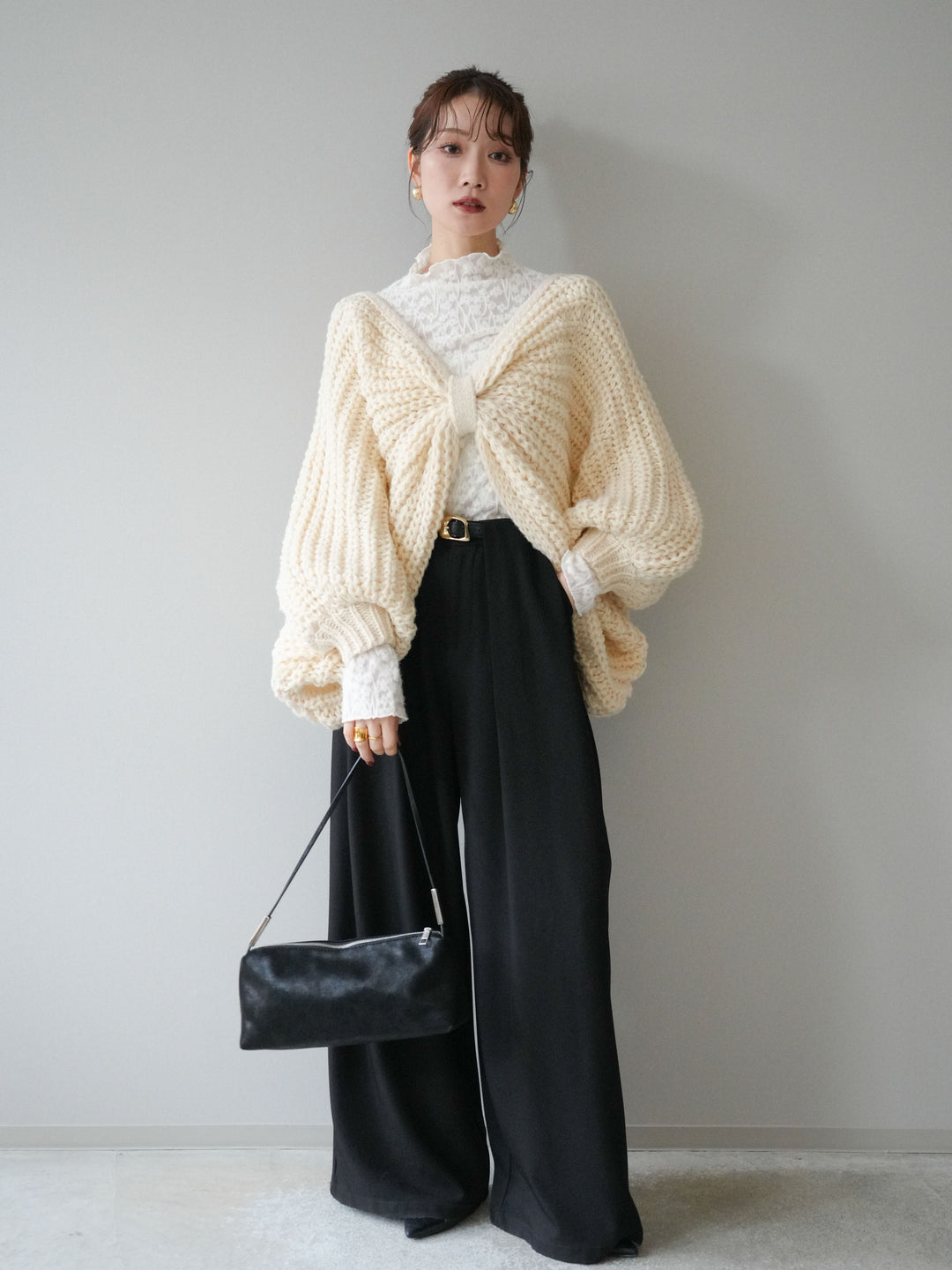 [予約]ローゲージ畦編みドルマンニットボレロ/ivory