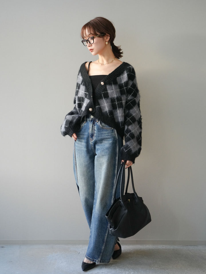 [予約]サイド切替カーブデニムパンツ/blue