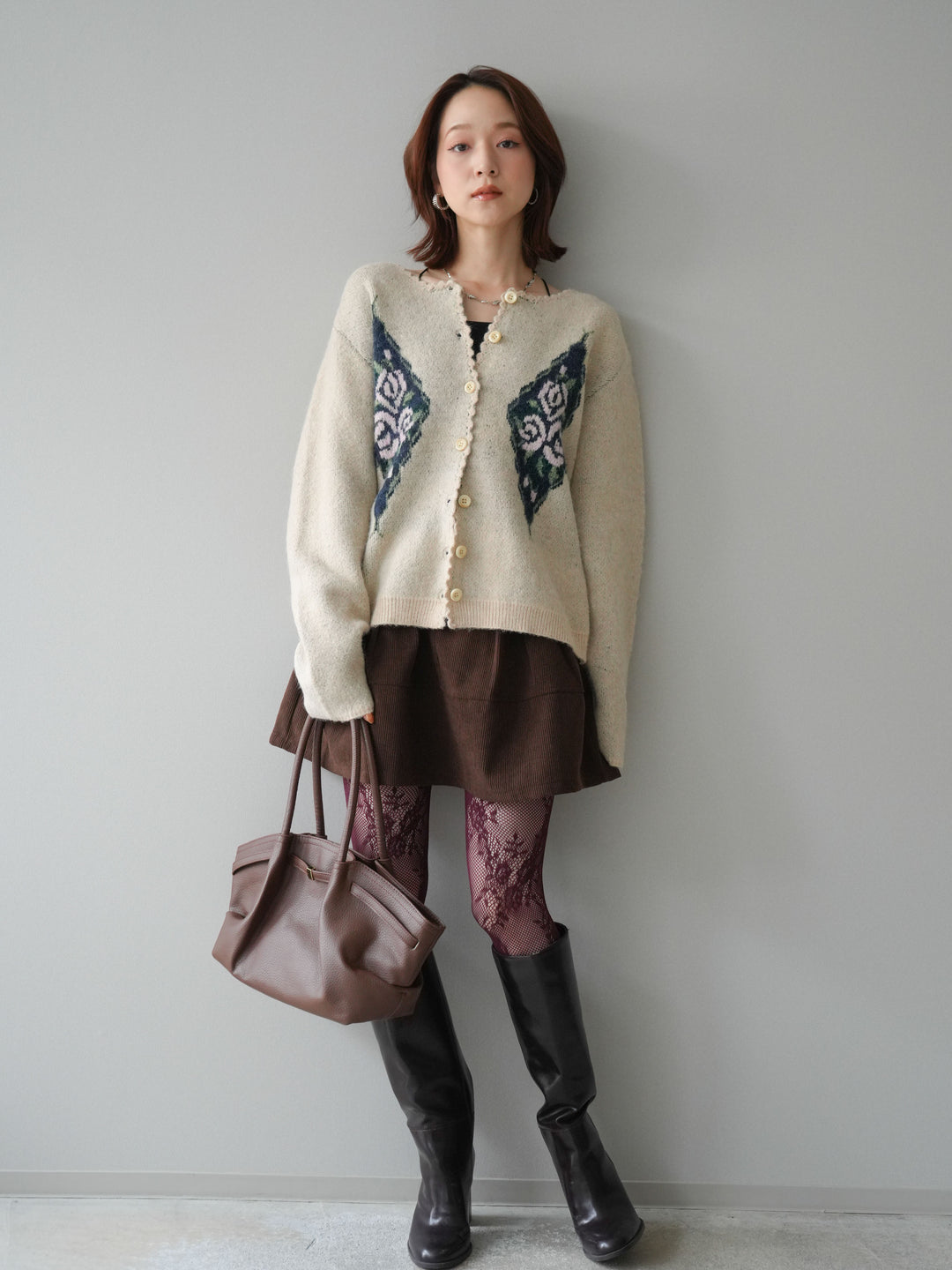 [予約]ベルト付インパンコーデュロイタックフレアスカート/brown