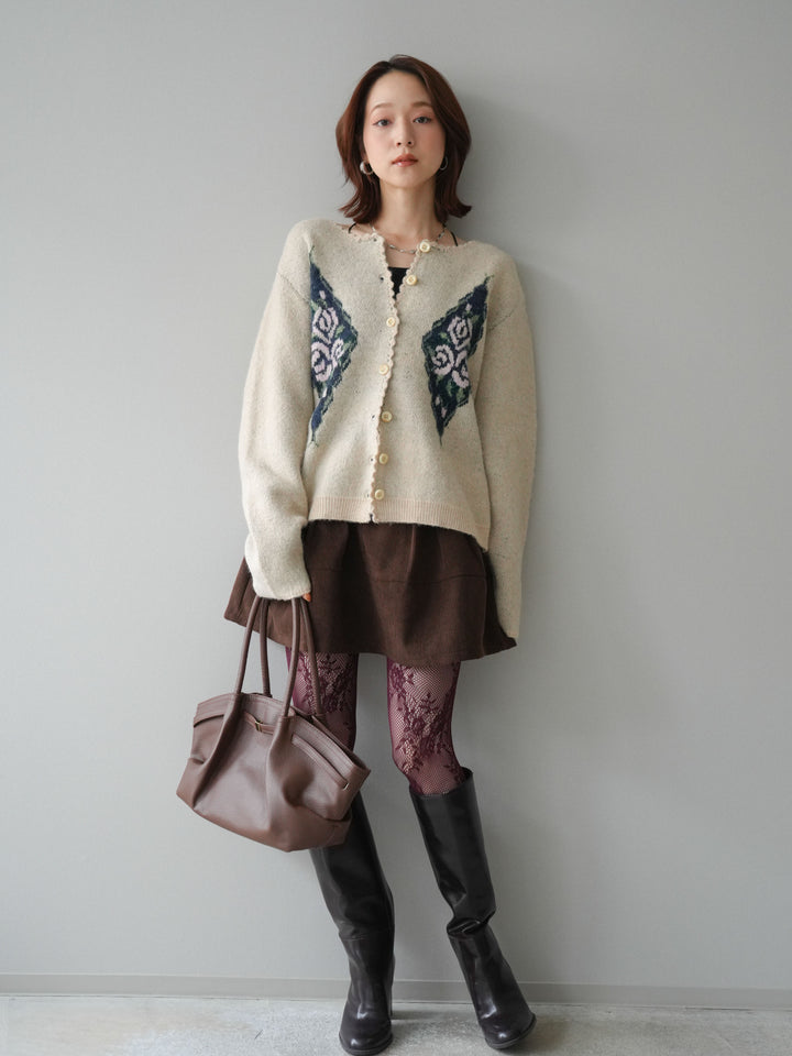 [予約]ベルト付インパンコーデュロイタックフレアスカート/brown