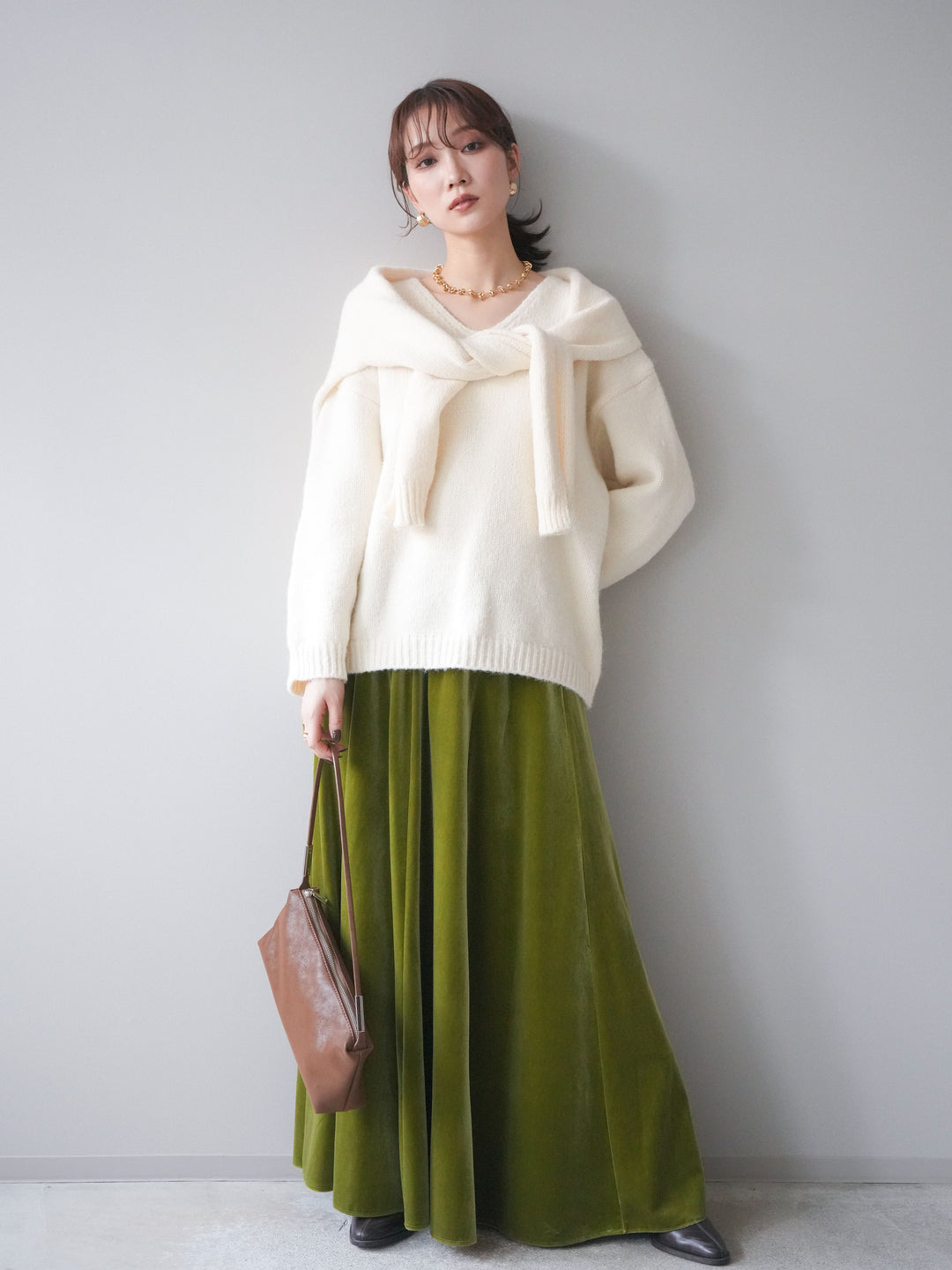 [予約]ベロアフレアスカート/green