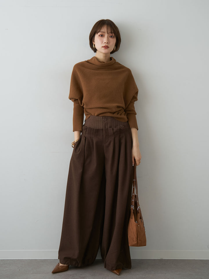 [SET]ハイネックサイドボタンギャザーニットトップス+ハイネックサイドボタンギャザーニットトップス(2set)
