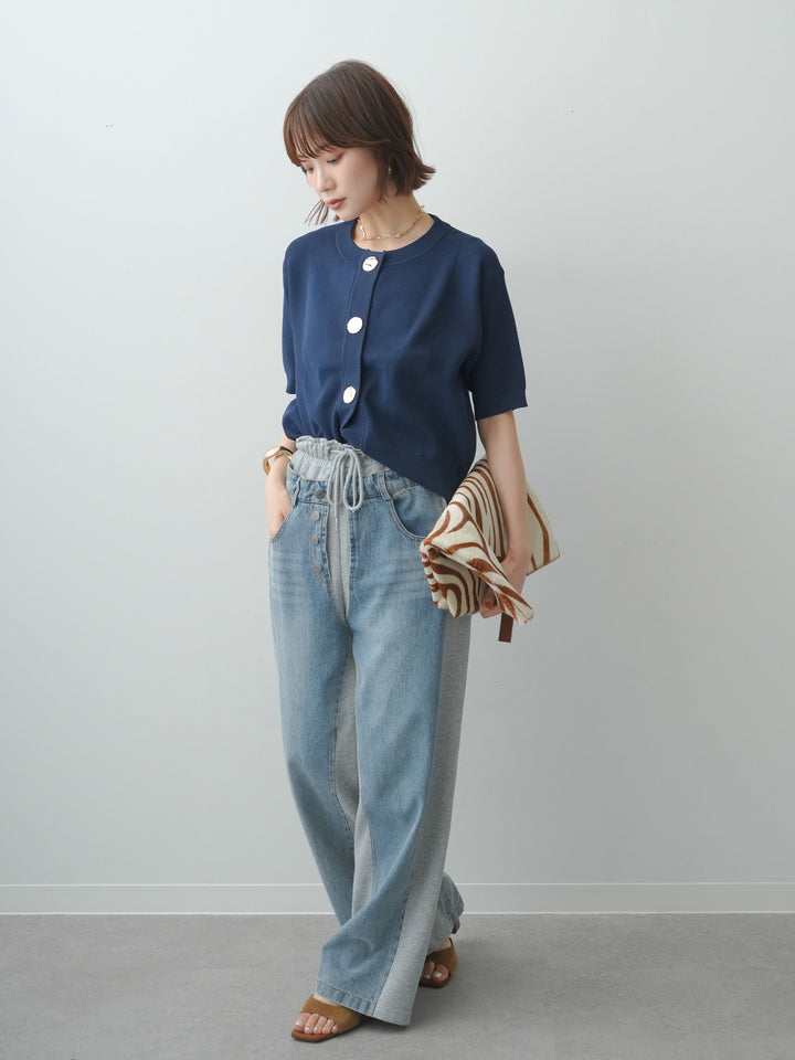 [予約]ゴールドボタンハーフニットカーディガン/navy