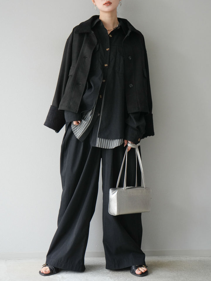 [予約]コーデュロイ切替スウェードショートジャケット/ブラック