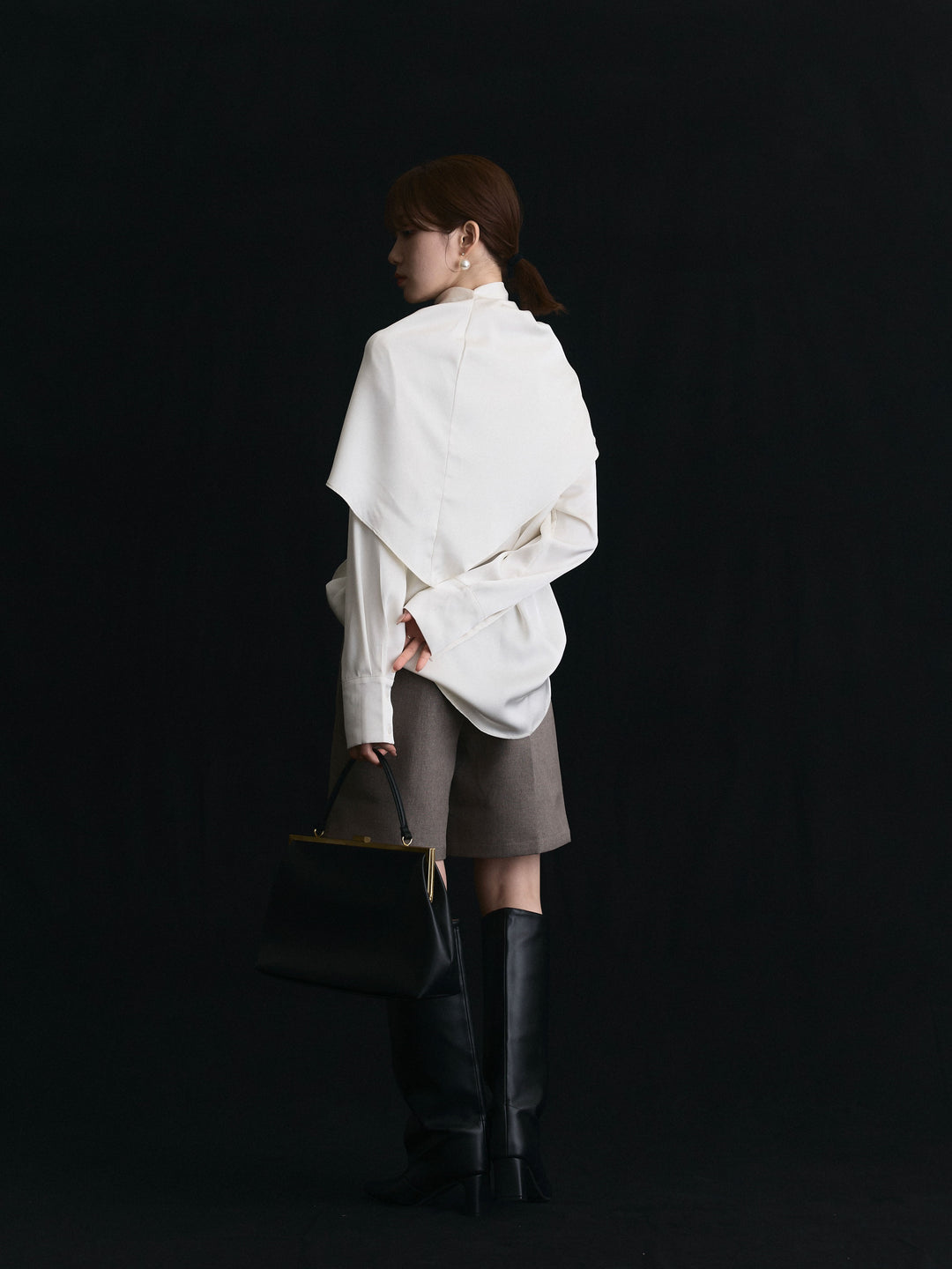 【Allure】[SET]ケープ付サテンシャツ+ウールライクハーフパンツ(2set)