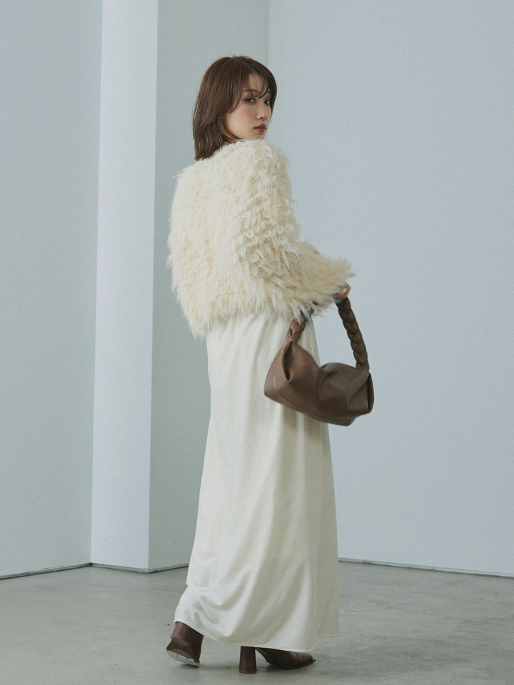 【Allure】[SET]ミックスシャギーループニットプルオーバー+ベロアナロースカート(2set)