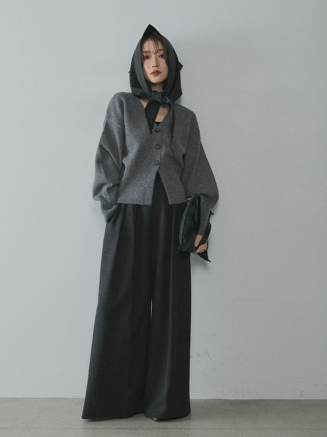 [予約]スカーフ付ワイドパンツ/black