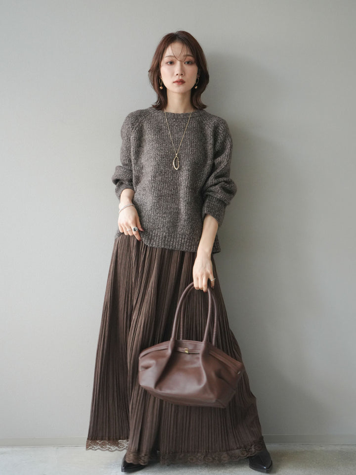 [SET]クルーネック畦編みミックスニット+選べるアクセセット(2set)