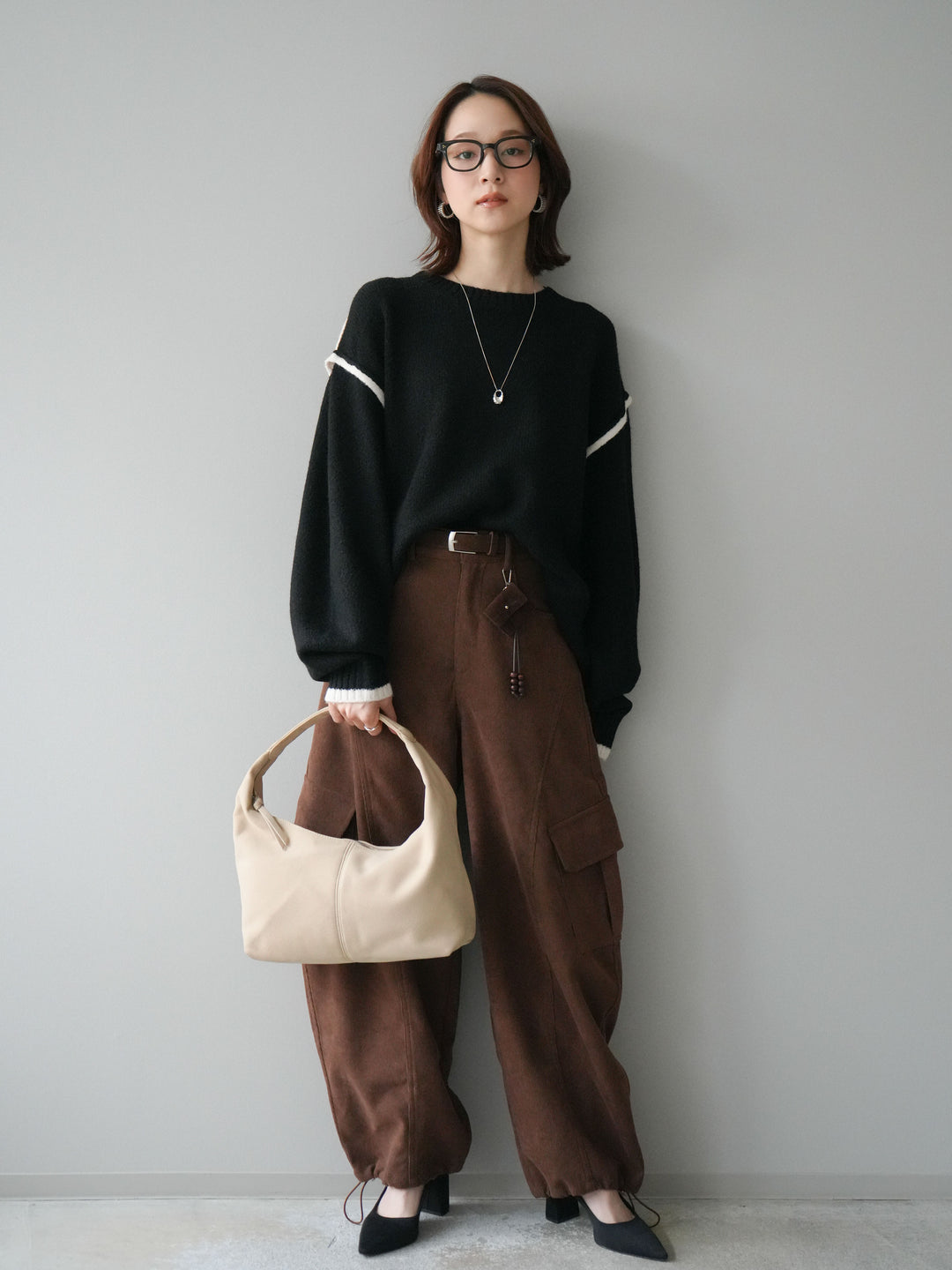 [予約]ベルト付コーデュロイカーゴパンツ/brown